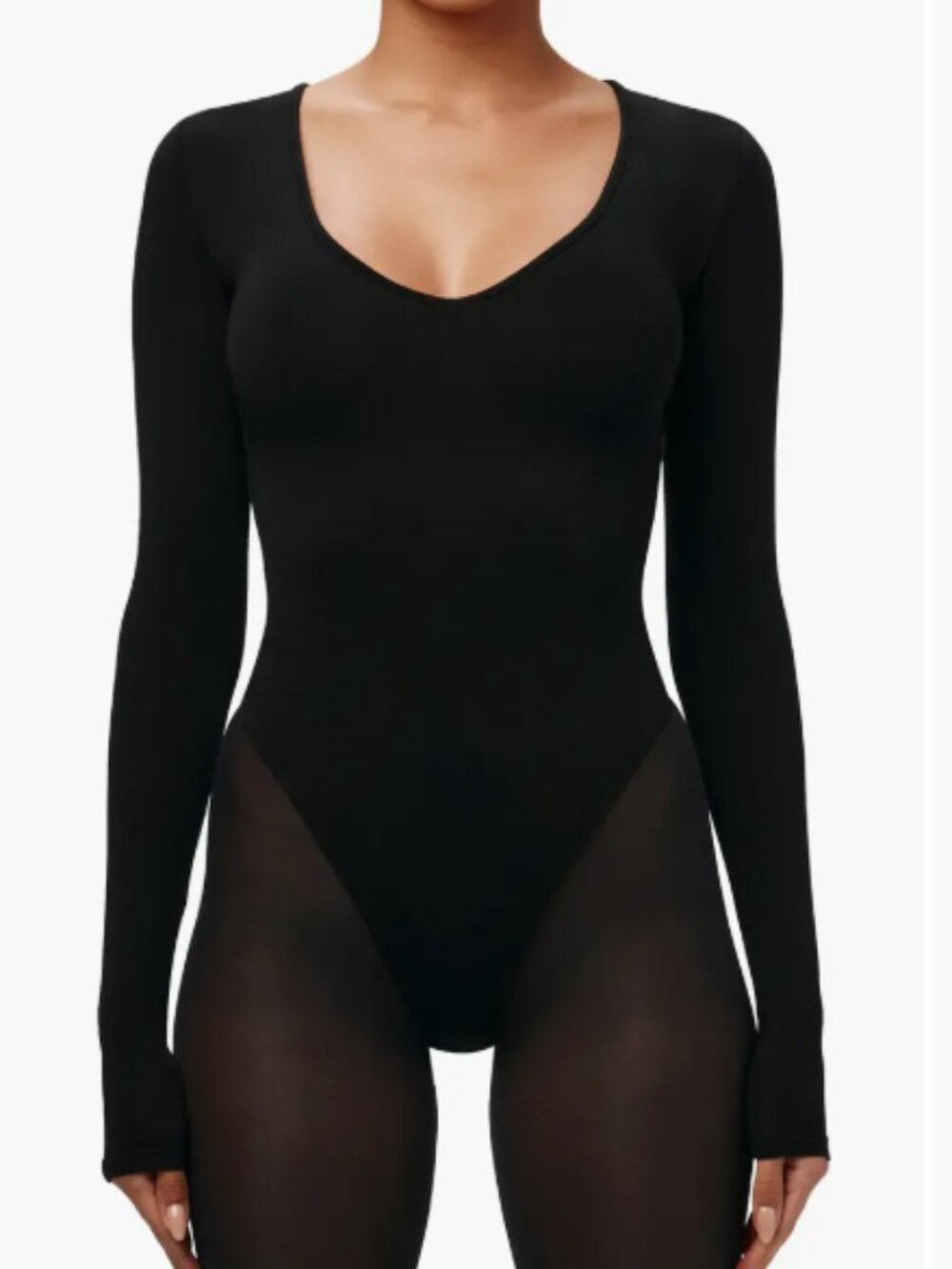 Naked Wardrobe Sculpt V Neck Long Sleeve Bodysuit – Black – XL – NWT